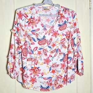 Democracy Ruffled Sleeve  Floral Open Neckline Flowy Tunic Top Size 1X